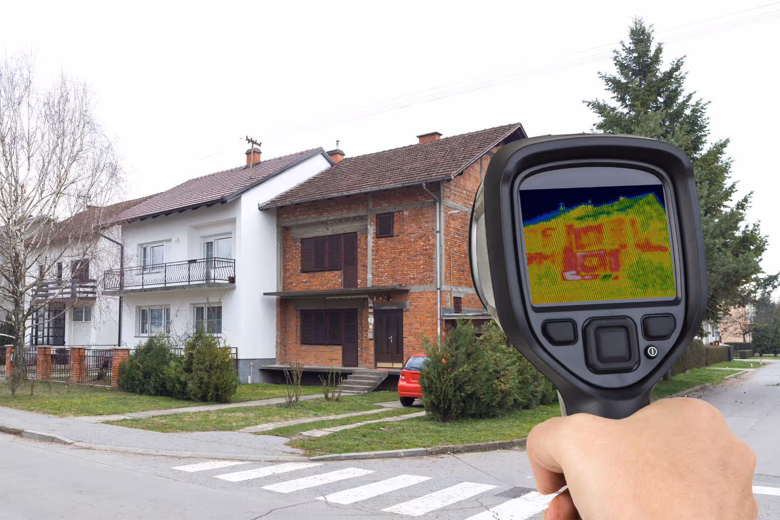A compact leak detection device with a digital display and a small probe for detecting leaks. The device features a few buttons, with a modern design for use in homes or industrial settings to identify and alert users to leaks.