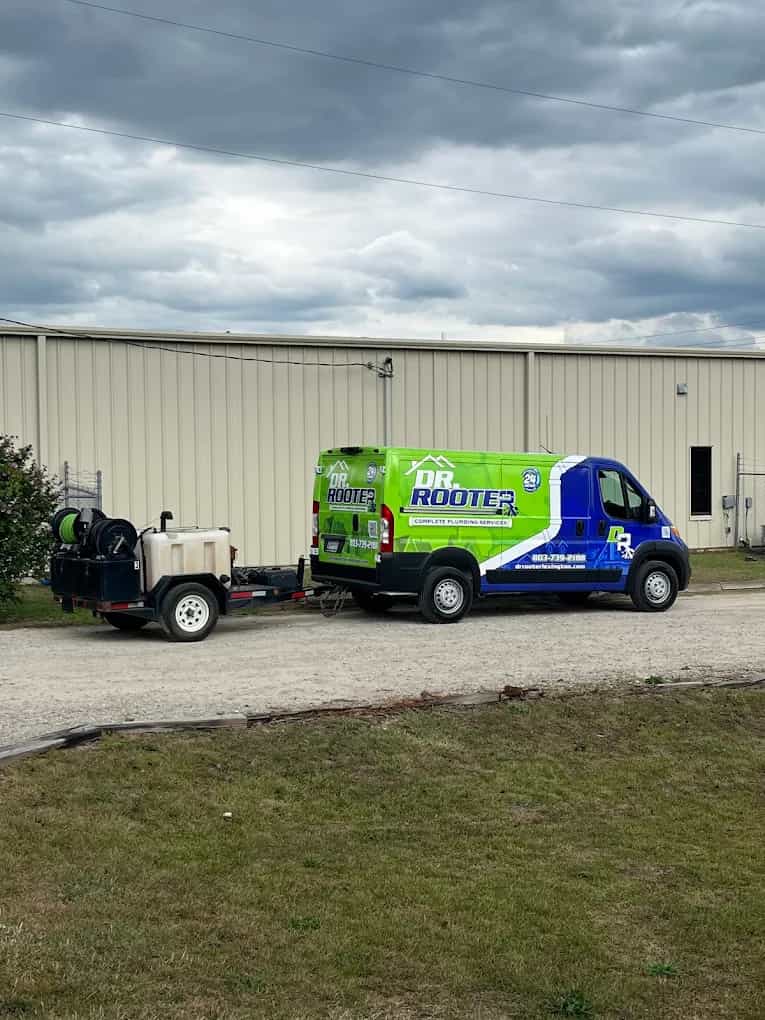 Dr Rooter service van and trailer at the Lexington shop